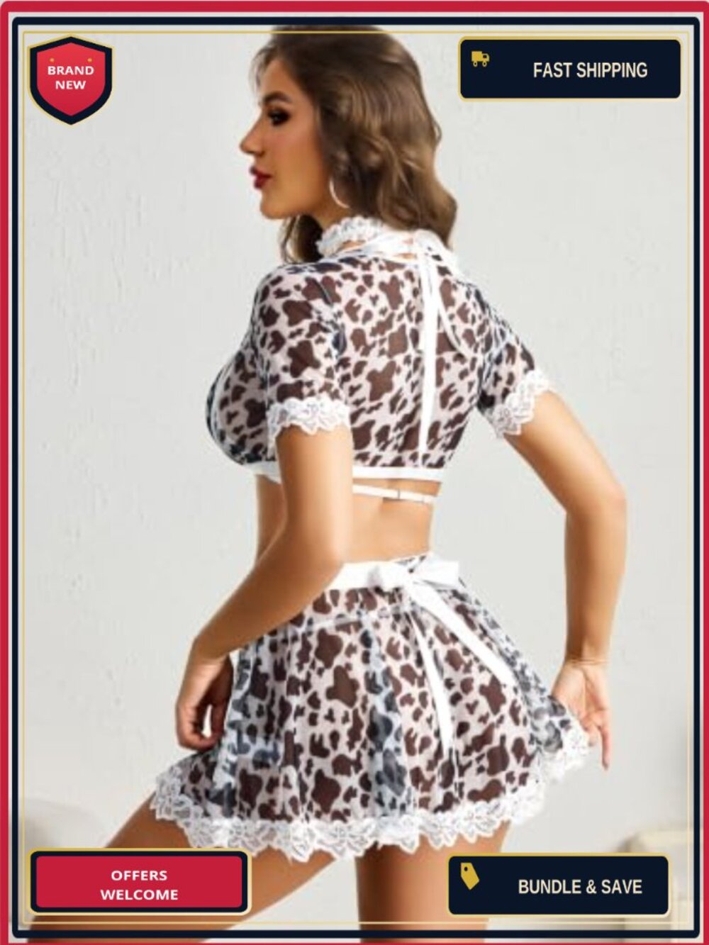 Avidlove Mesh Lace Cosplay Costume Set 6 PCS French Maid Lingerie Outfit - Picture 2 of 6